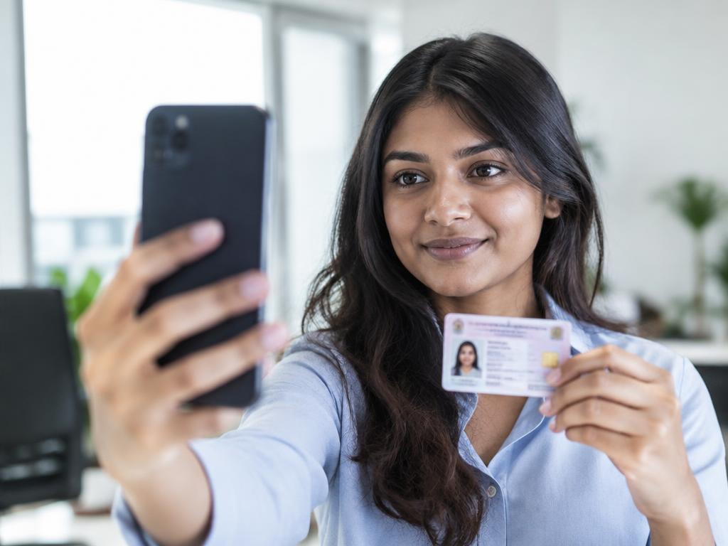 Applicant taking a selfie while holding their national ID card
